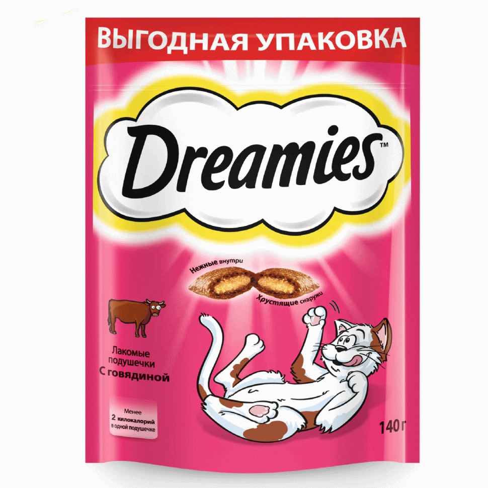 Dreamies лакомство для кошек подушечки  с говядиной, 140 гр