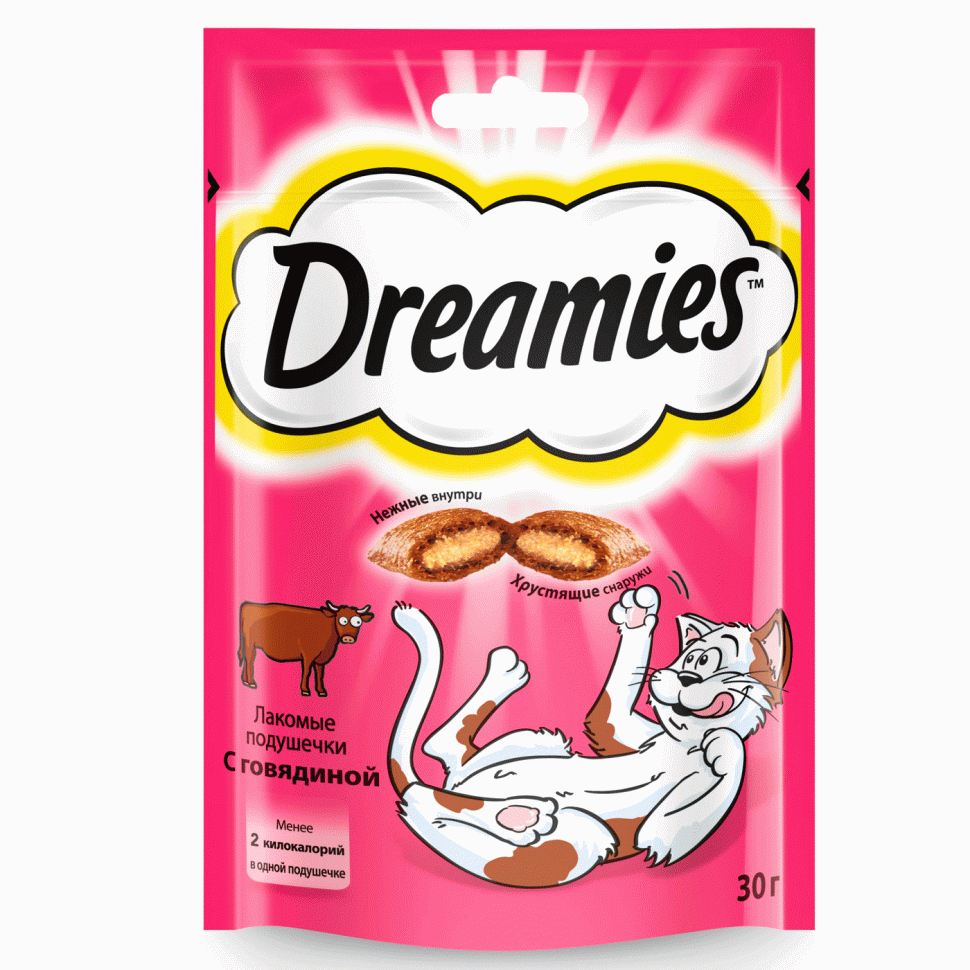Dreamies лакомство для кошек подушечки с говядиной,  30 гр