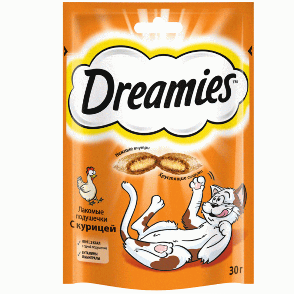 Dreamies лакомство для кошек подушечки с курицей,  30 гр