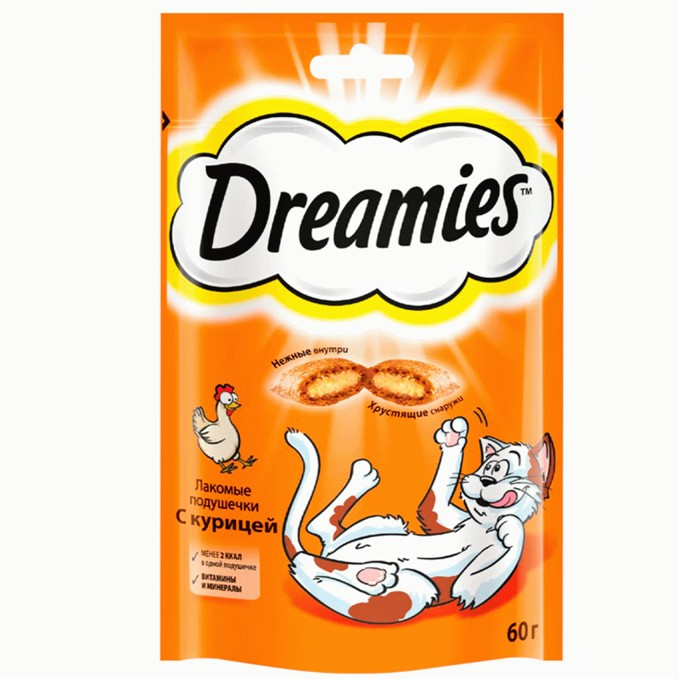 Dreamies лакомство для кошек  подушечки с курицей, 60 гр