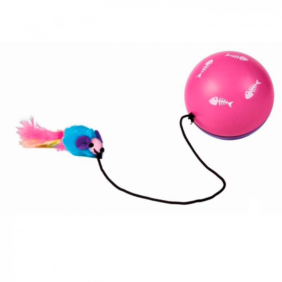 Игрушка для кошки "Мяч с мышкой", с моторчиком на батар., диам. 9 см, пластик