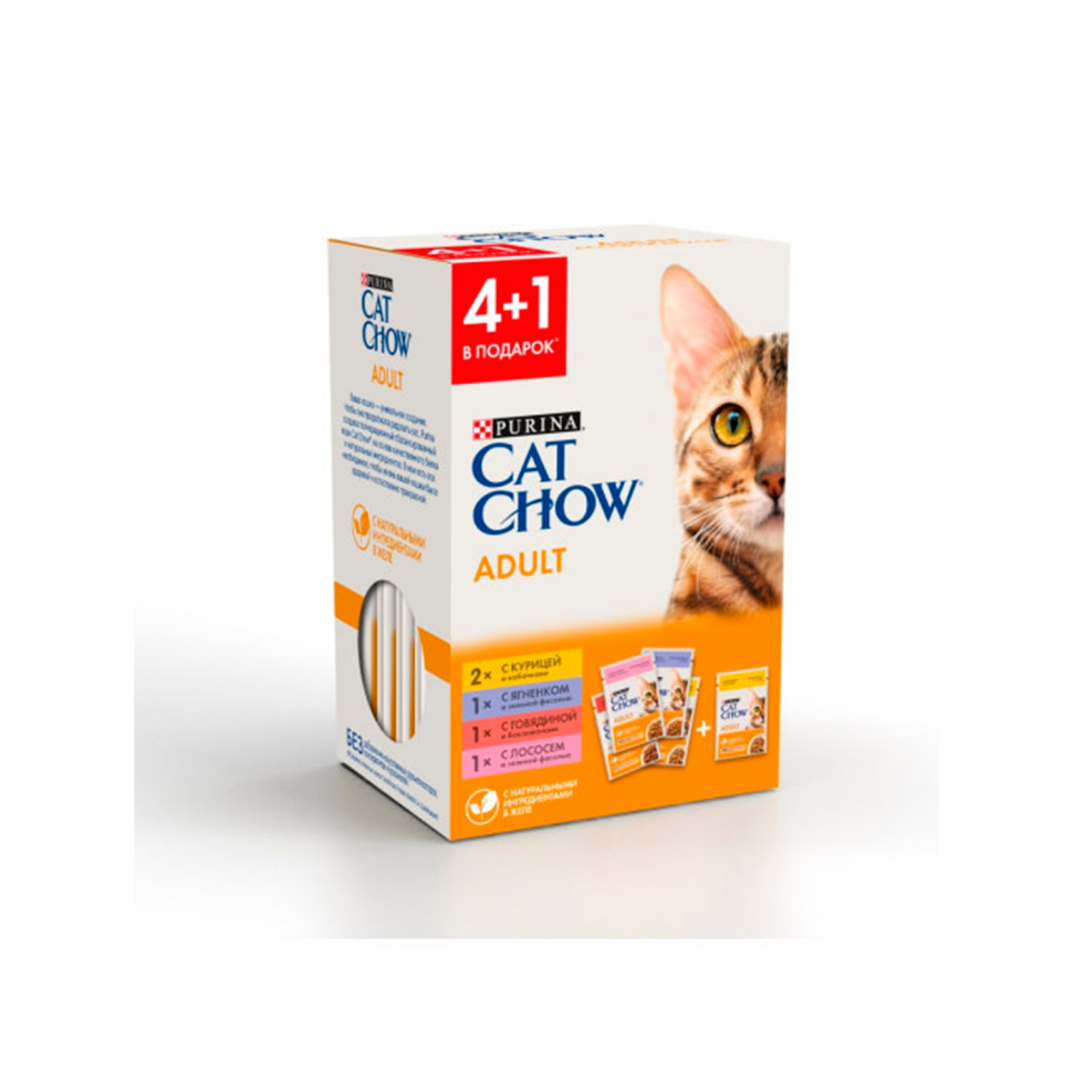 Cat Chow влажный корм  для взрослых кошек ассорти 4+1