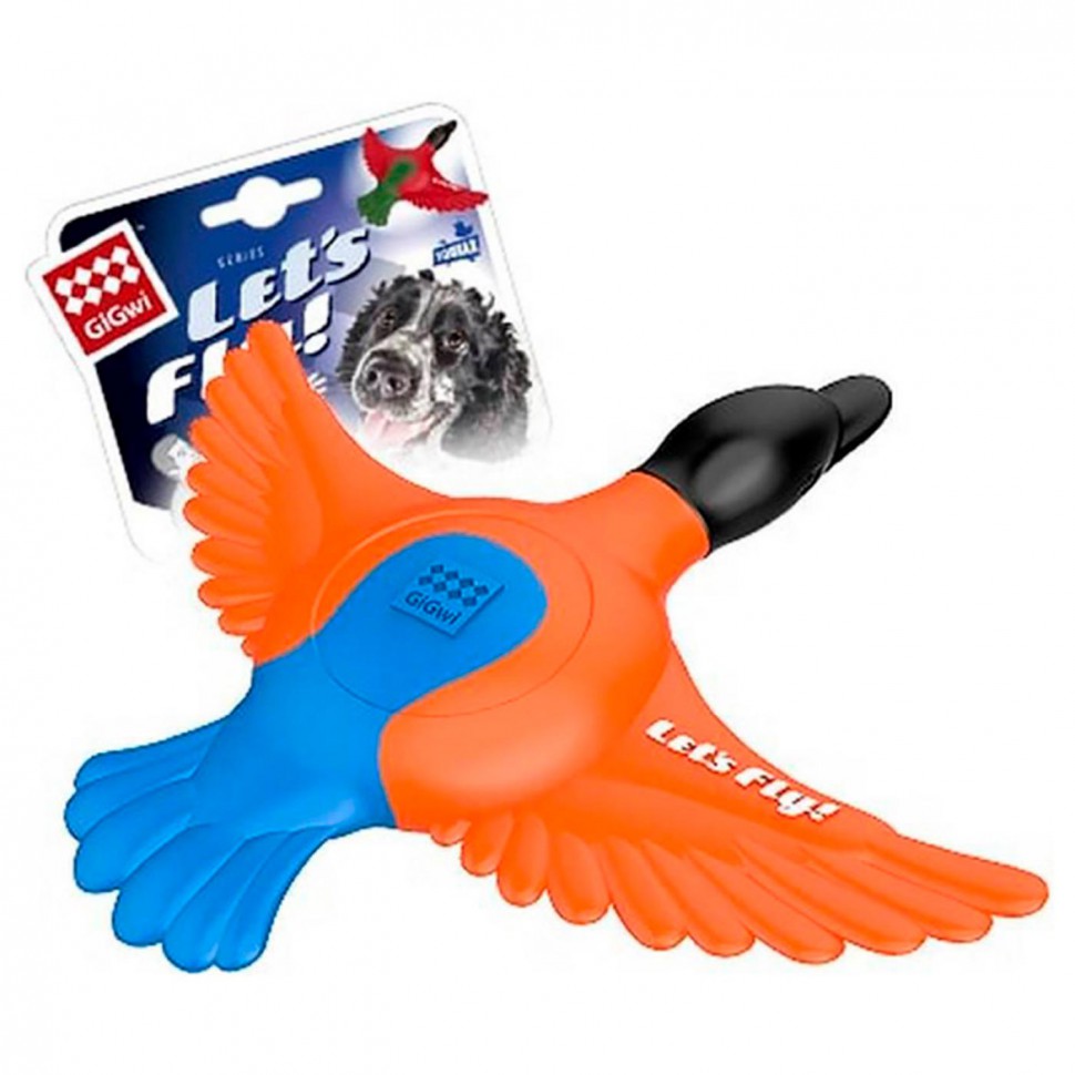 Игрушка д/собак  "LET'S FLY!" Утка д/метания с пищ., 27 см, оранжево-синяя, резина