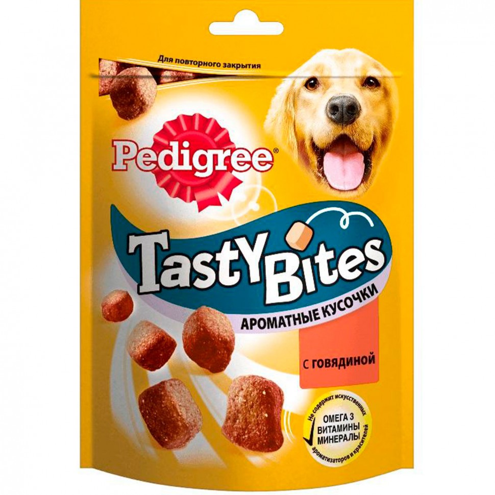 Педигри Tasty Bites лакомство для собак ароматные кусочки с говядиной 130г