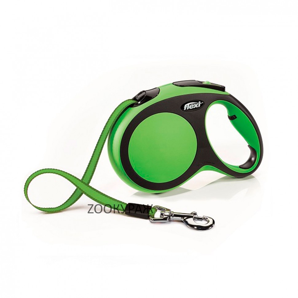 Рулетка Flexi New Comfort для собак М ремень 5 м до 25 кг цвет зеленый