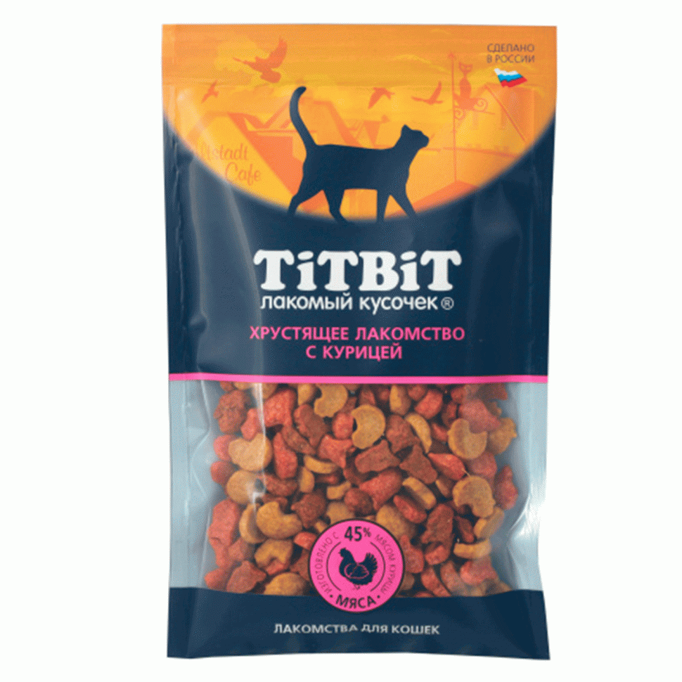 TitBit (ТитБит) Лакомство хрустящее с курицей для кошек, 60г