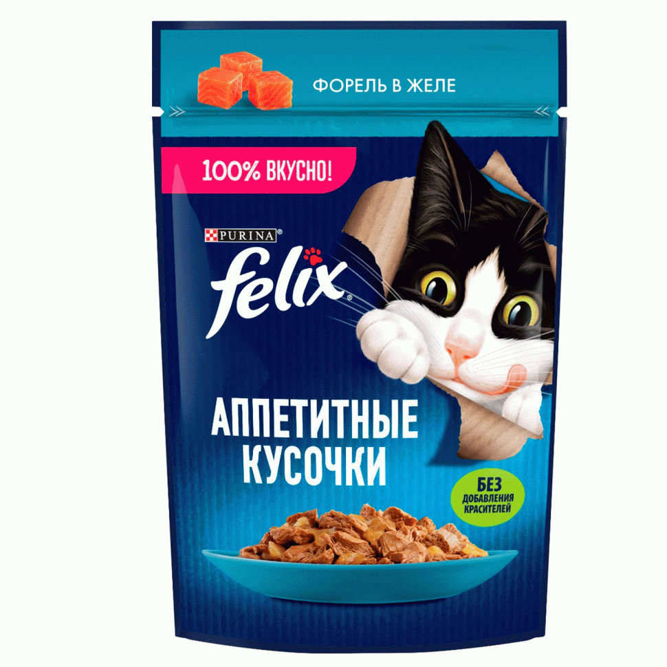 Felix (Феликс)  влажный корм для кошек Аппетитные кусочки с форелью в желе 75г