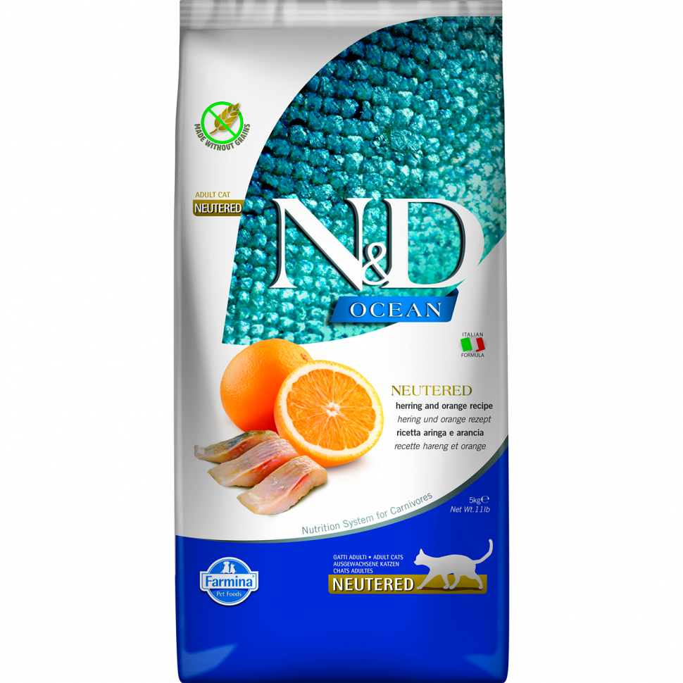 Farmina N&D сухой корм для стерилизованных и кастрированных кошек и котов рыба/апельсин