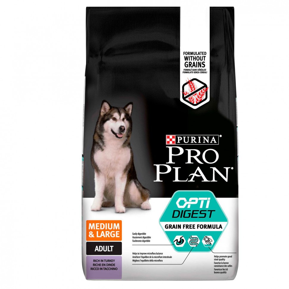 Pro Plan Grain Free беззерновой корм для взрослых собак средних пород с индейкой