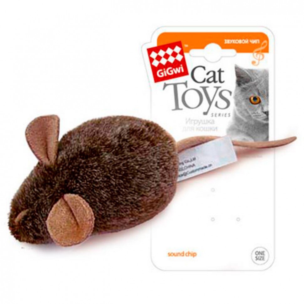 Игрушка для кошек "Мышка  со звуков. чипом", 15 см, иск.мех/ткань