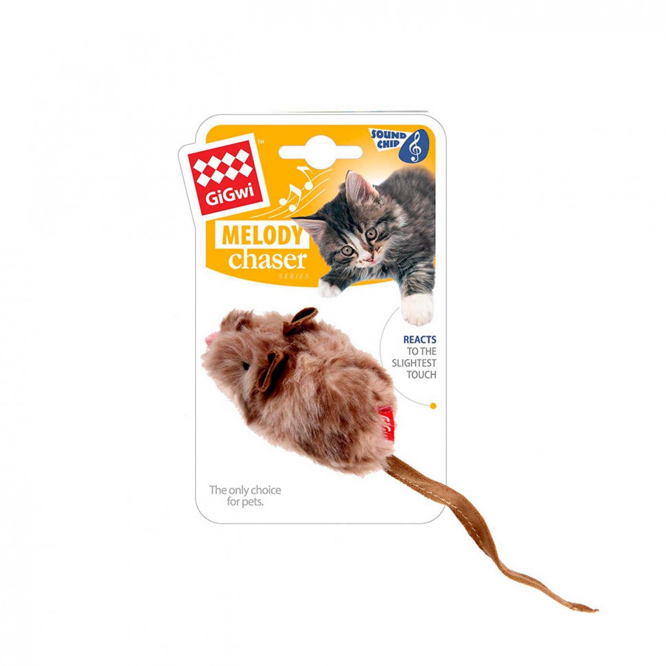Игрушка д/кошек  "MELODY CHASER SERIES Мышка" с звук.чипом, 9 см, иск.мех